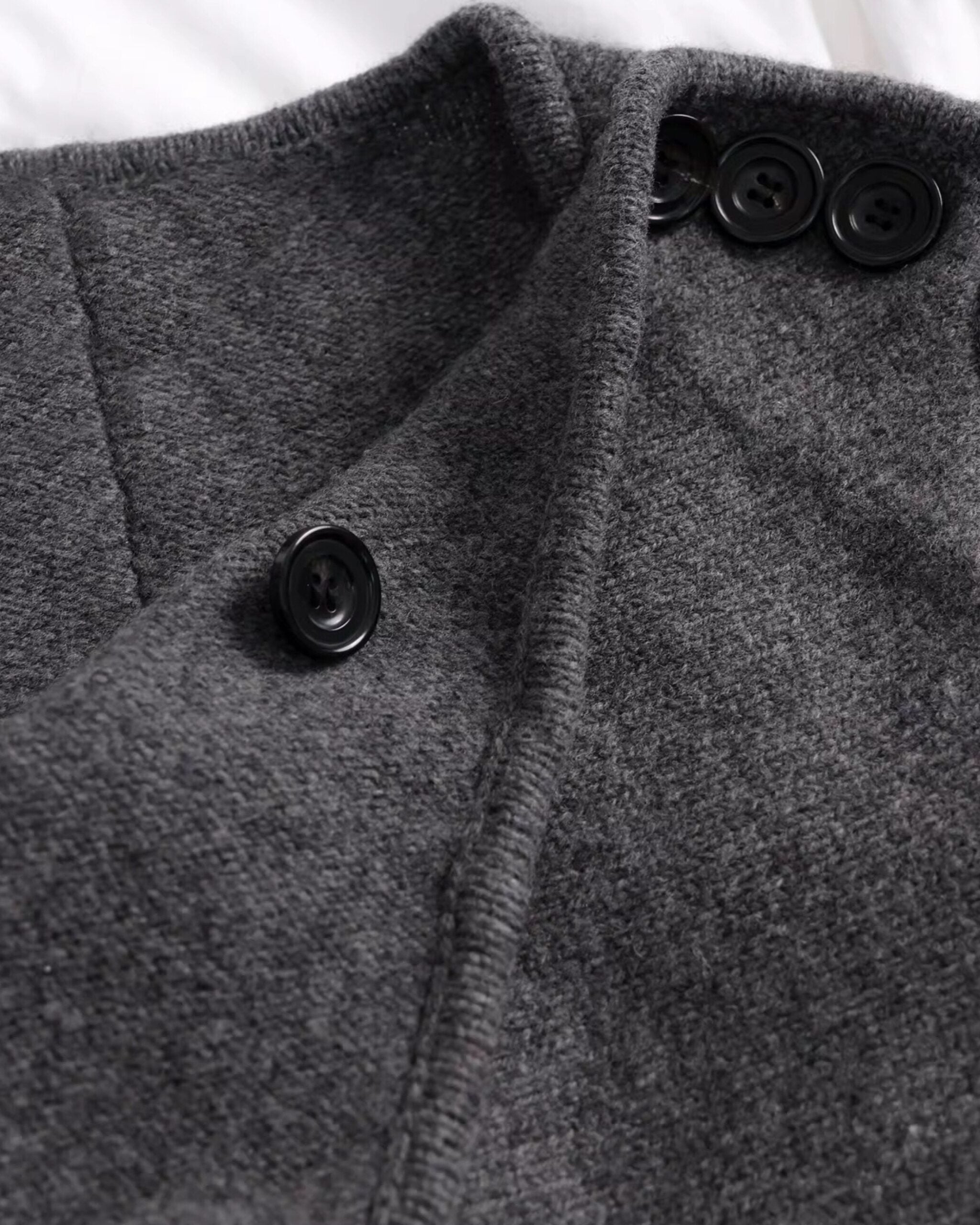 Grey Slanted Buttons Placket Sweater