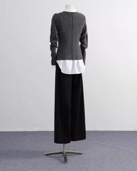 Grey Slanted Buttons Placket Sweater