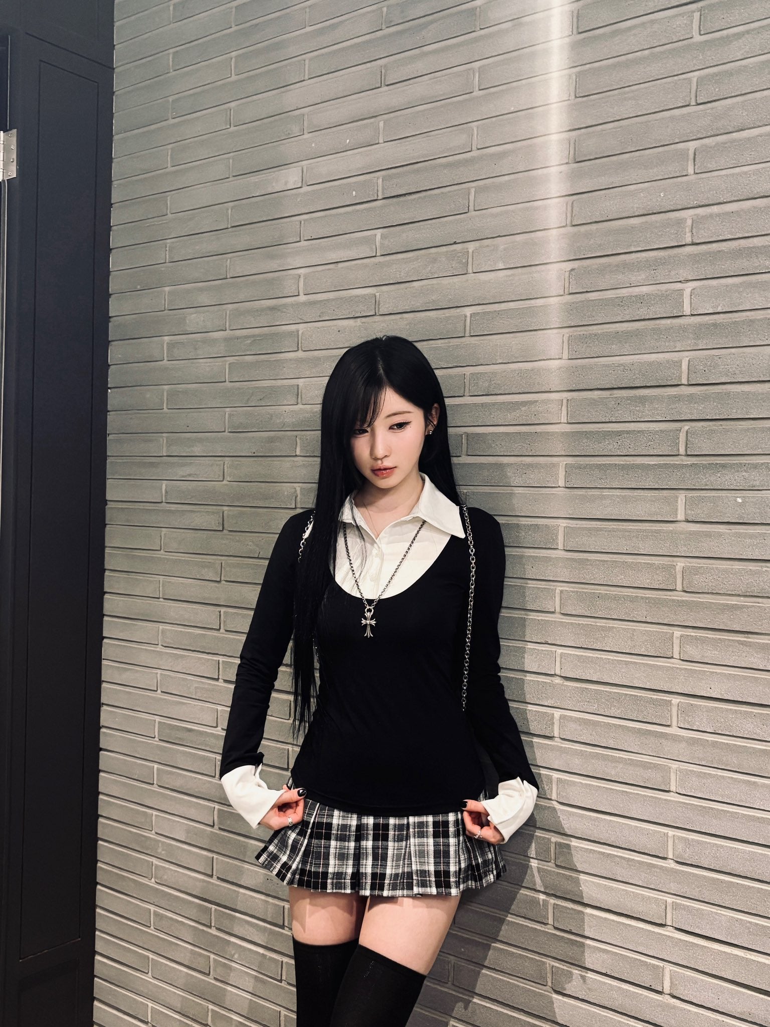 Grey Slim Fit Layered Collar Knit Top