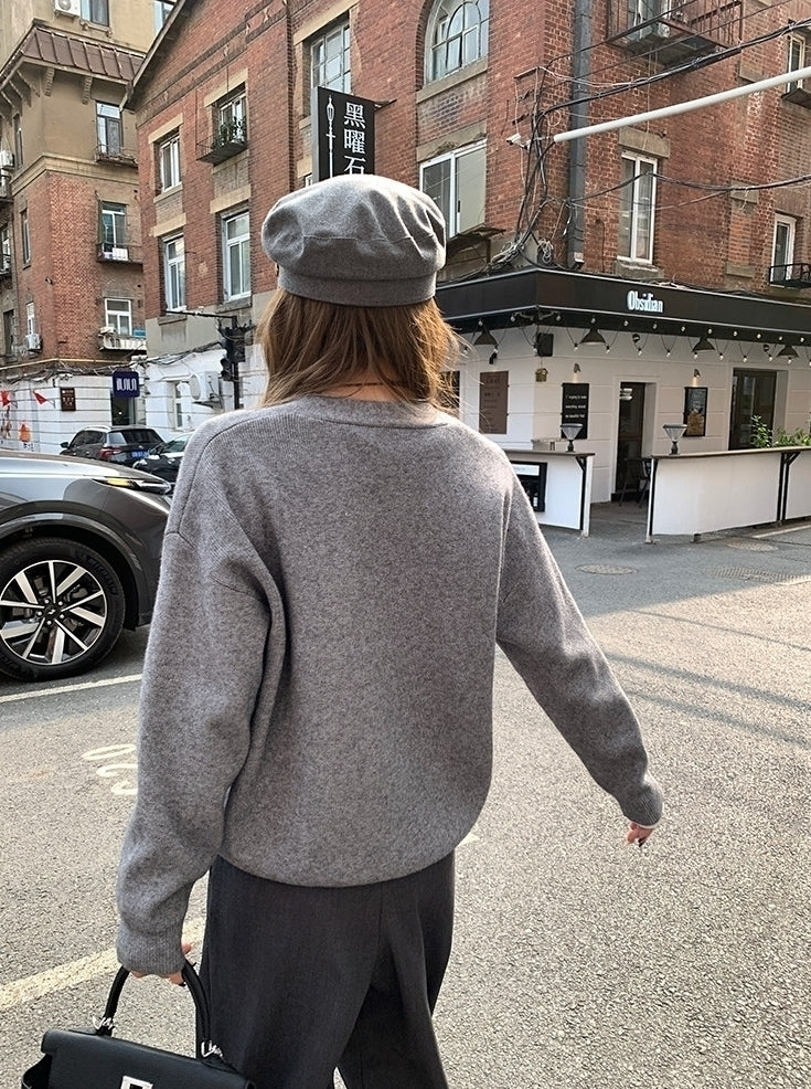 Grey Soft Classic Crewneck Knit Sweater