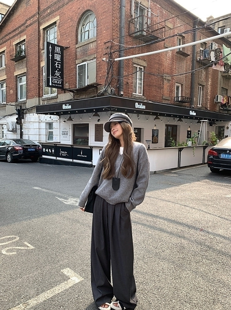 Grey Soft Classic Crewneck Knit Sweater