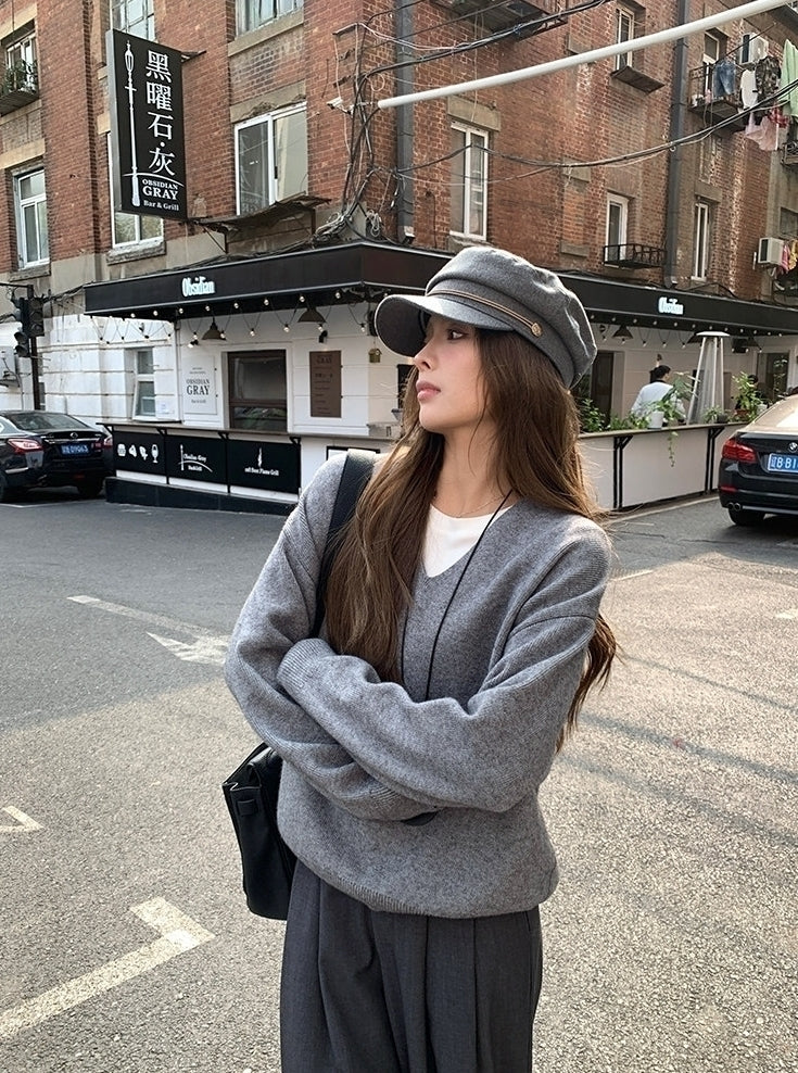 Grey Soft Classic Crewneck Knit Sweater