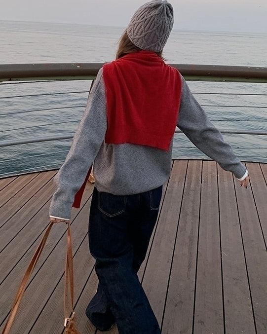 Grey Soft Classic Crewneck Knit Sweater