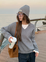 Grey Soft Classic Crewneck Knit Sweater