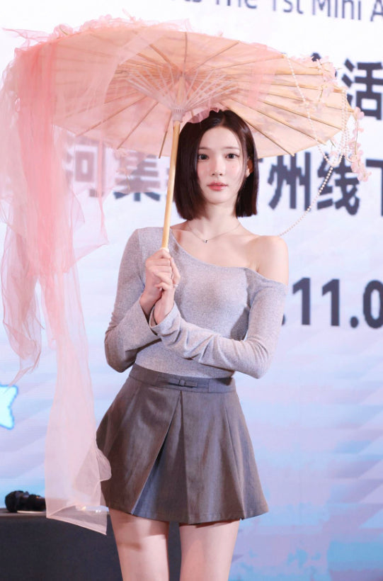 Grey Soft Off-Shoulder Knit Top