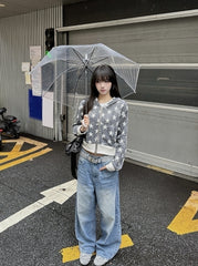 Grey Stars Pattern Hooded Jacket