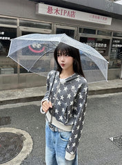 Grey Stars Pattern Hooded Jacket