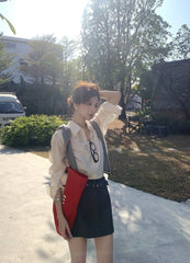 Grey Striped A-Line Skirt