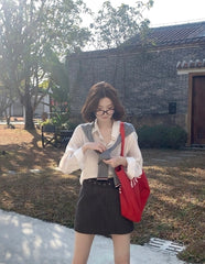 Grey Striped A-Line Skirt