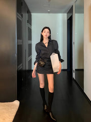 Grey Striped Structured Shirt Dress