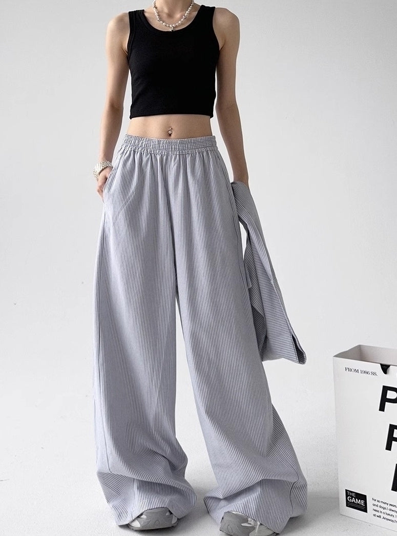 Grey Stripes Removable Tie Waist Pants
