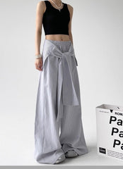 Grey Stripes Removable Tie Waist Pants