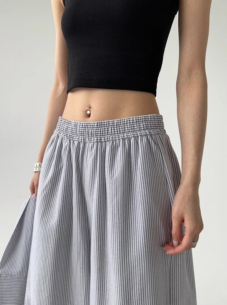 Grey Stripes Removable Tie Waist Pants