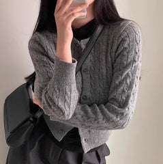 Grey Twist Pattern Button Cardigan