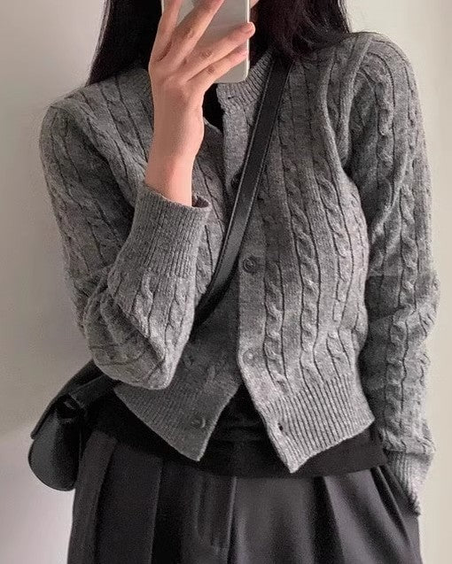 Grey Twist Pattern Button Cardigan