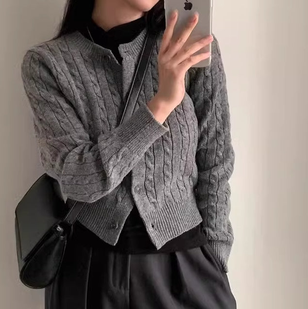 Grey Twist Pattern Button Cardigan