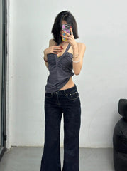 Grey V-Neck Halter Top