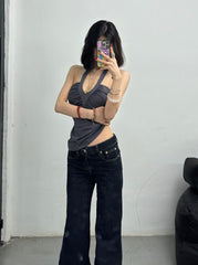 Grey V-Neck Halter Top