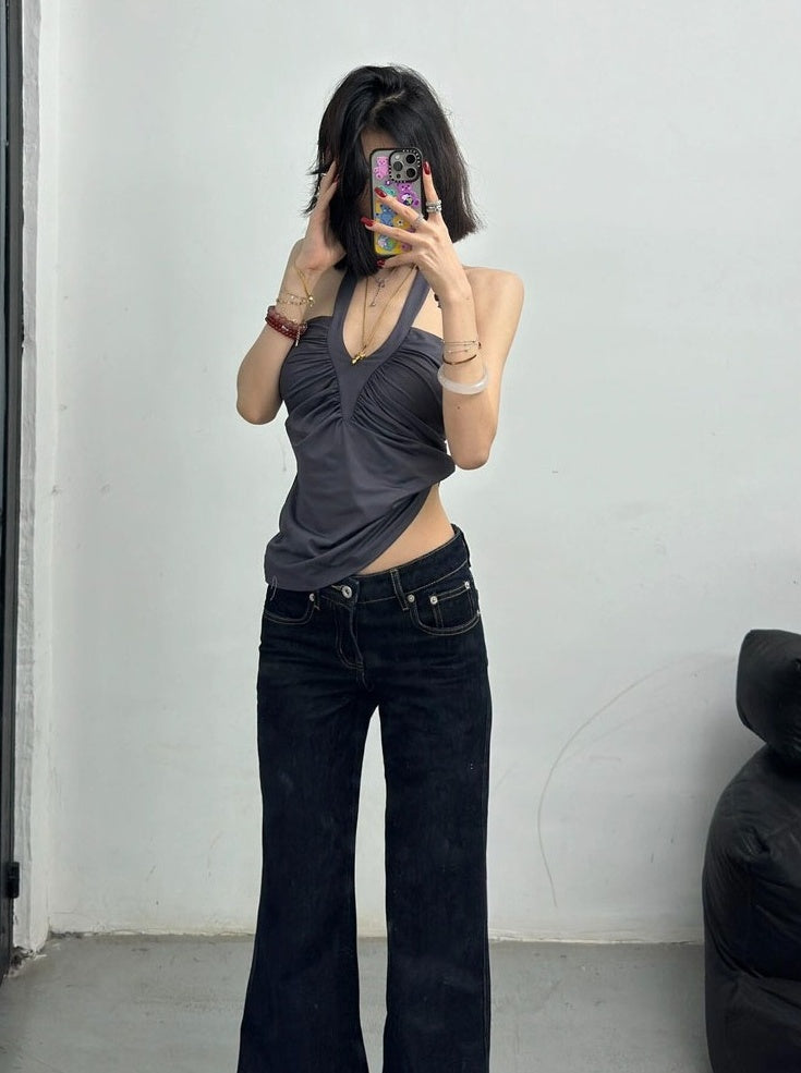 Grey V-Neck Halter Top