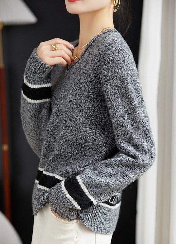 Grey V-Neck With Black Linings Sweater