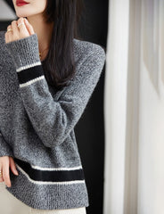 Grey V-Neck With Black Linings Sweater