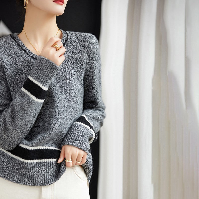 Grey V-Neck With Black Linings Sweater
