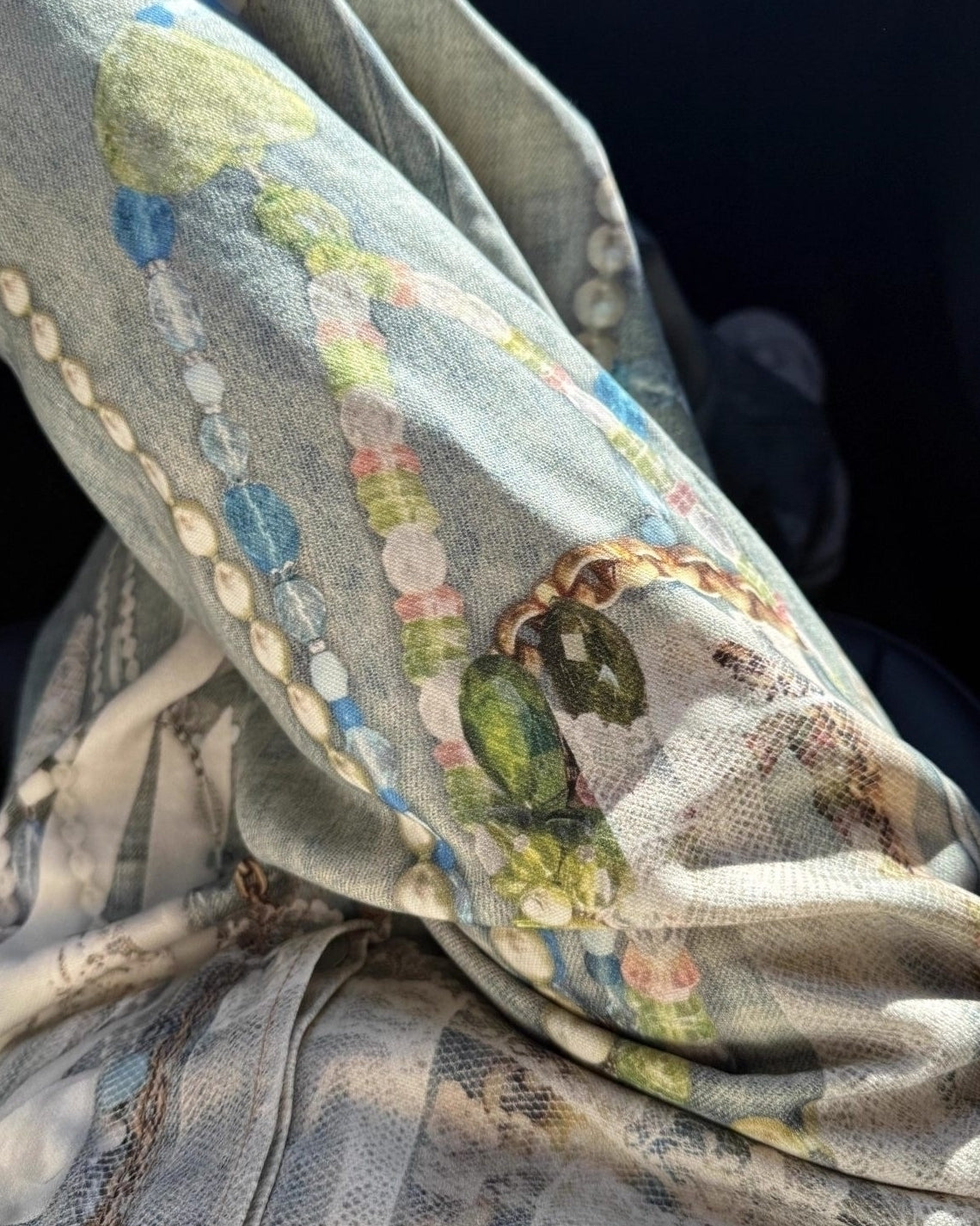 Blue Vintage Lace and Pearl Detail Jeans