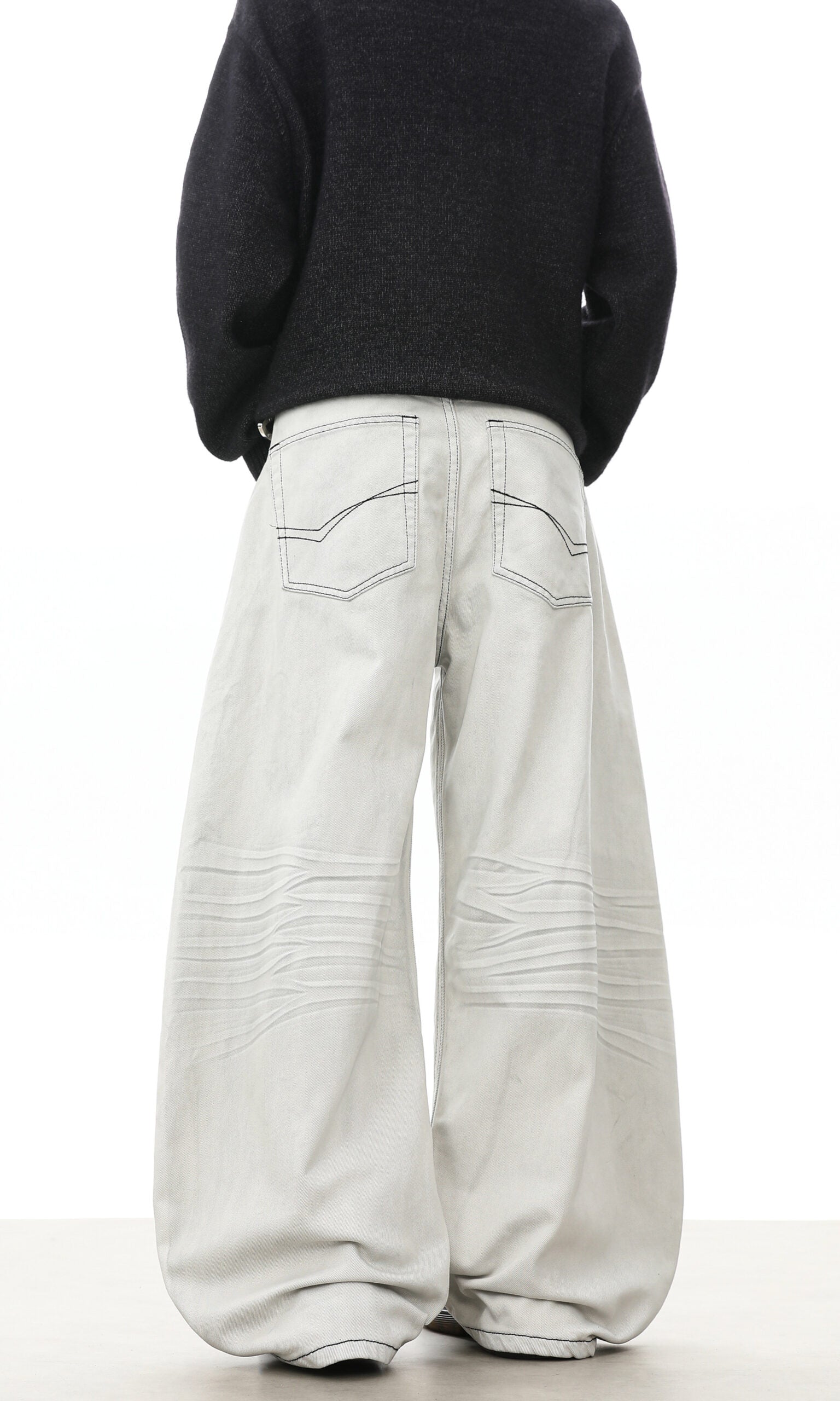 Grey Washed Wide-Leg Baggy Jeans