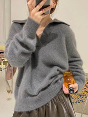 Grey Wide Collar Mink Sweater