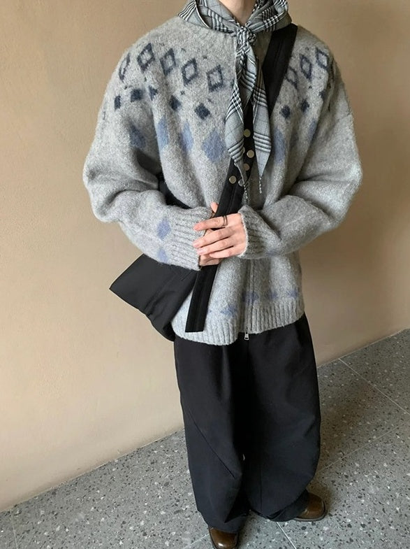 Grey Zip-Up Soft Knit Cardigan