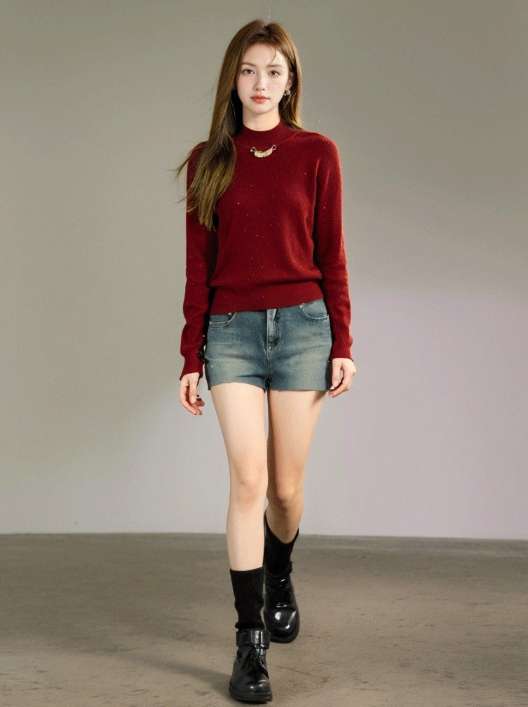 Christmas Red Slim Knit Top