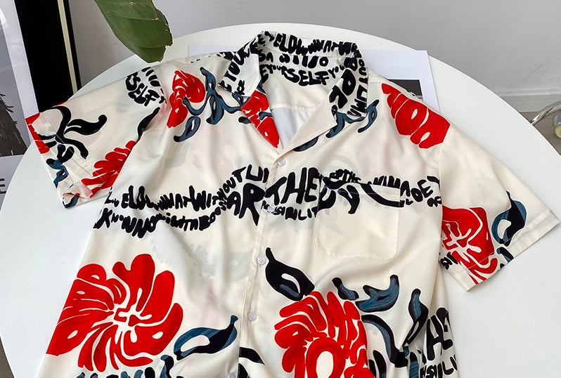 Beige Written Floral Shirt