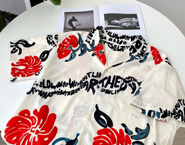 Beige Written Floral Shirt