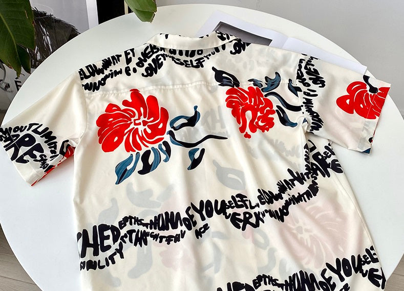 Beige Written Floral Shirt