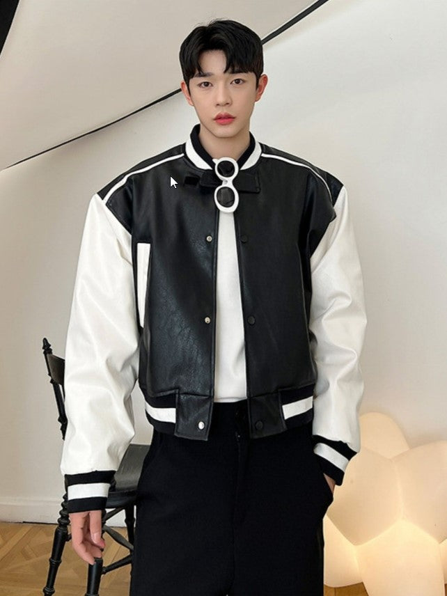 Black Faux Leather Bomber Jacket
