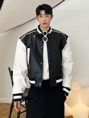 Black Faux Leather Bomber Jacket