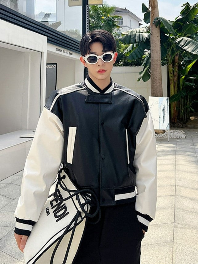 Black Faux Leather Bomber Jacket