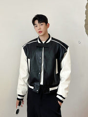 Black Faux Leather Bomber Jacket