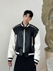 Black Faux Leather Bomber Jacket