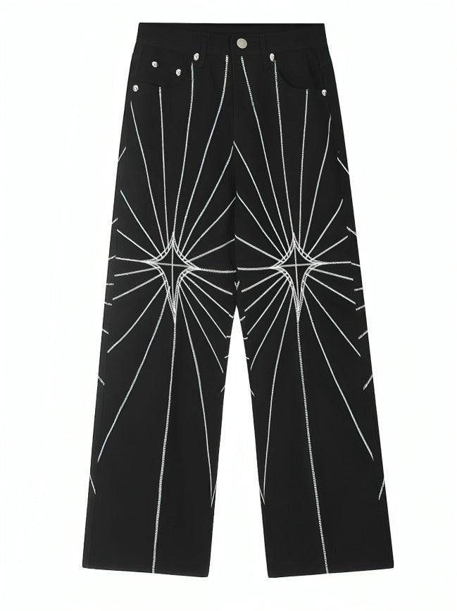 Black Spider Web Embroidery Jeans