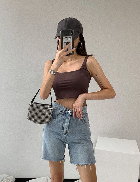 Blue Raw Edge Denim Shorts