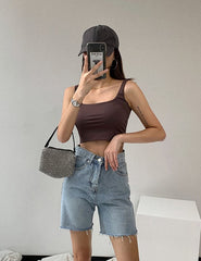 Blue Raw Edge Denim Shorts