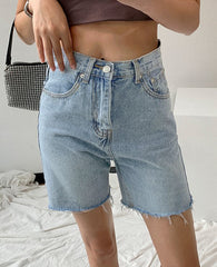 Blue Raw Edge Denim Shorts