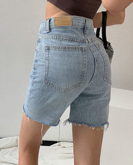 Blue Raw Edge Denim Shorts