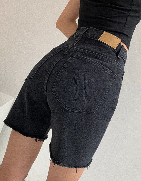 Blue Raw Edge Denim Shorts