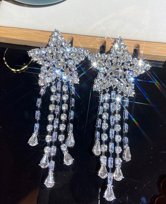 Silver Dangling Star Earrings