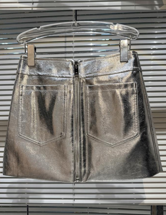 Silver Grey Zip-Up Mini Skirt