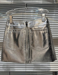 Silver Grey Zip-Up Mini Skirt