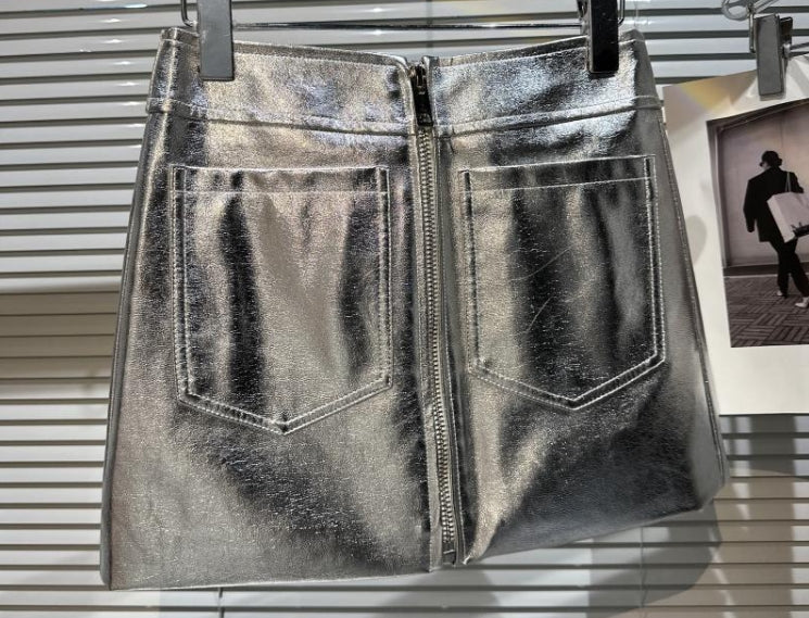 Silver Grey Zip-Up Mini Skirt