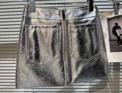 Silver Grey Zip-Up Mini Skirt